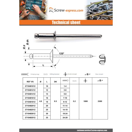 1 x Peel Rivet GOSTAR Aluminum Steel Rod Standard round head 4.8X35