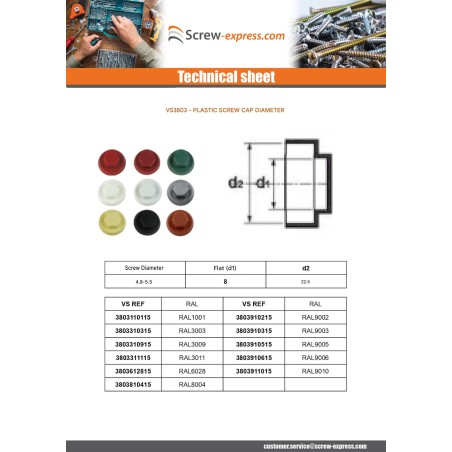 1 x Cap Hexagonal Head Polyethylene RAL3003 for self-drilling or sheet metal screws Ø 6.3