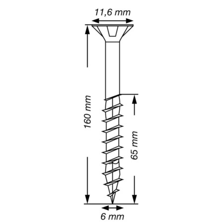1 x Spax T-STAR MORE Countersunk Head T30 Stainless Steel A2 6X160 Thread Length: 65