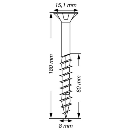 1 x Spax T-STAR MORE Countersunk Head T40 Stainless Steel A2 8X180 Thread Length: 80