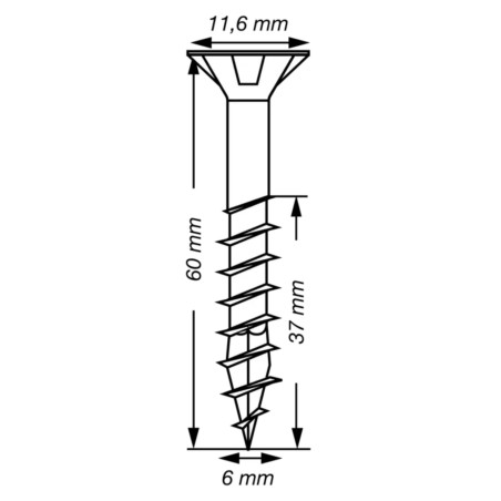 1 x Spax T-STAR MORE Countersunk Head T30 Stainless Steel A2 6X60 Thread Length: 37