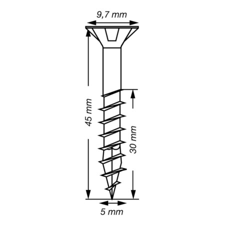 1 x Spax T-STAR MORE Countersunk Head T20 Stainless Steel A2 5X45 Thread Length: 30
