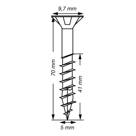 1 x Spax T-STAR MORE Countersunk Head T20 Stainless Steel A2 5X70 Thread Length: 41
