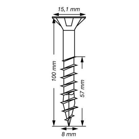 1 x Spax T-STAR MORE Countersunk Head T40 Stainless Steel A2 8X100 Thread Length: 57