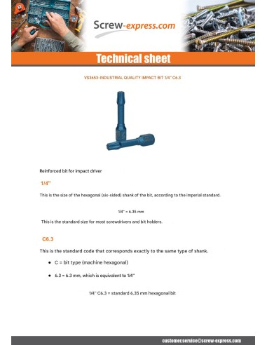 1 x Bit IMPACT Industrial quality 1/4" C6.3 T40...