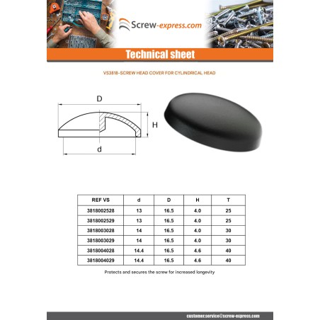 1 x Screw Head Cover T40 Head Diameter: 16.5 Black Polyethylene Linch Pin Pan Head