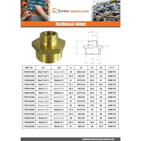 1 x Reduced nipple figure 245 Male / Male 66X76 X 80X90 Brass