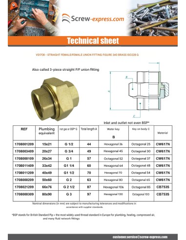 1 x Straight union fitting 40x49 (1"1/2)...