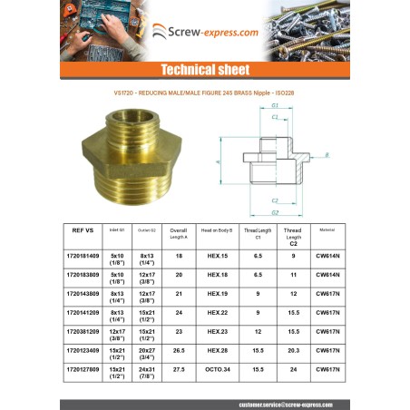 1 x Reduced nipple figure 245 Male / Male 8X13 X 12X17 Brass
