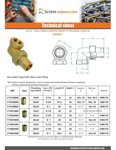 1 x Sphereconical elbow union fitting 20x27...