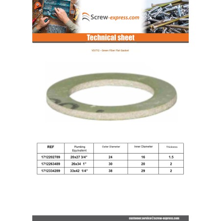 1 x Green fiber flat gasket 26x34 (1") X2