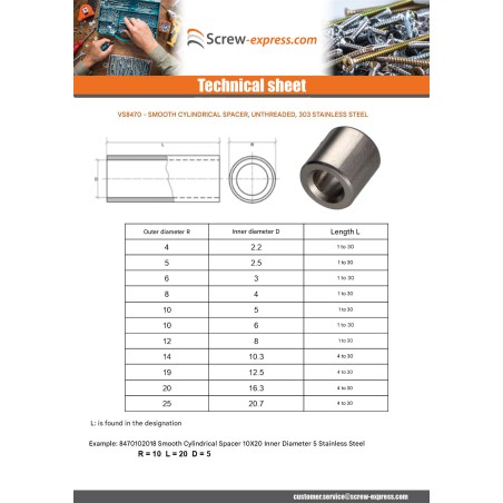 1 x Coupling Nut Cylindrical Smooth 12X20 Diameter Internal 8 Stainless Steel