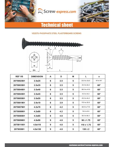 1 x Drywall Screw Screw TTPC Phillips 2 4.8X90...