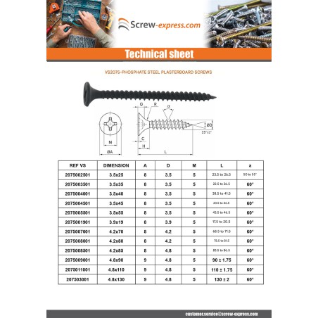 1 x Drywall Screw Screw TTPC Phillips 2 3.5X45 Phosphated Plain