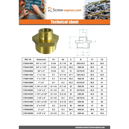 1 x Reduced nipple figure 245 Male / Male 33X42 X 60X70 Brass