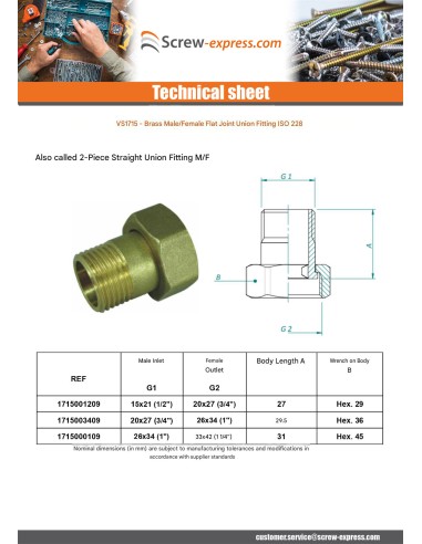 1 x Flat union fitting Male/Female 15x21 (1/2")...