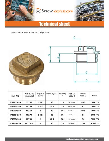 1 x Male plug Figure 290 20x27 (3/4") Brass
