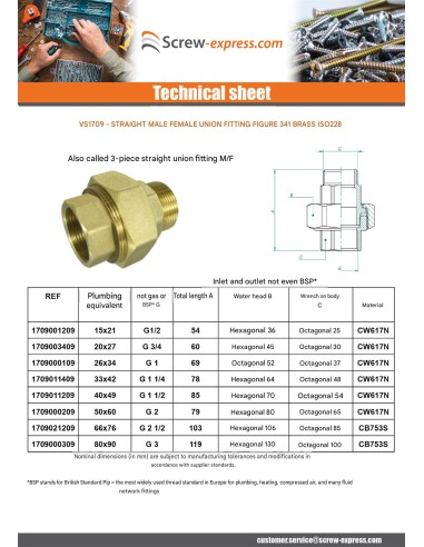 1 x Straight union fitting 33x42 (1"1/4)...