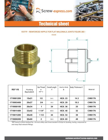 1 x Nipple flat joint figure 280 Male / Male...