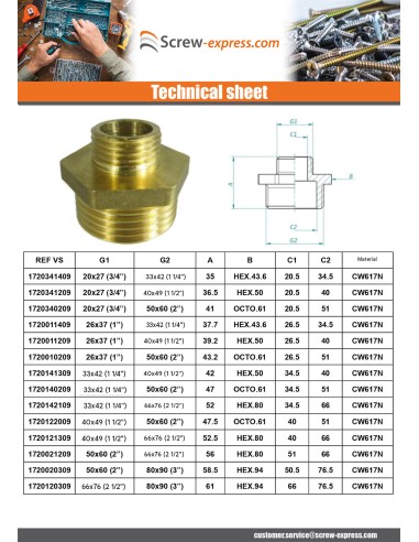 1 x Reduced nipple figure 245 Male / Male 26X34...
