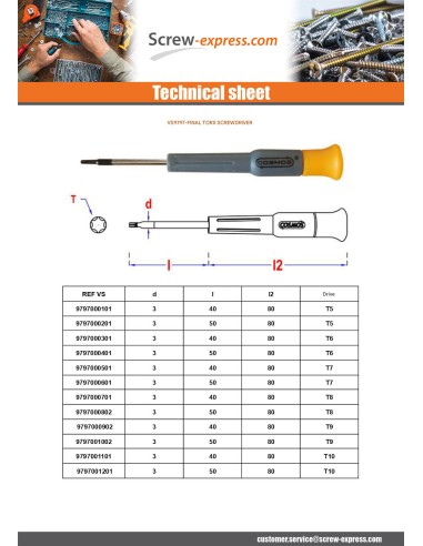 1 x Screwdriver T9 Total Lengh 135 Length Metal...