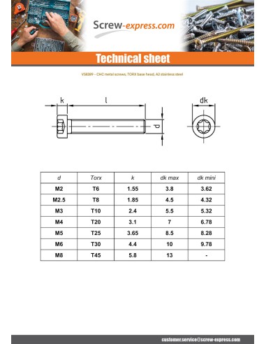 1 x Machine Screw Pan Head Low TORX T45 M8X60...