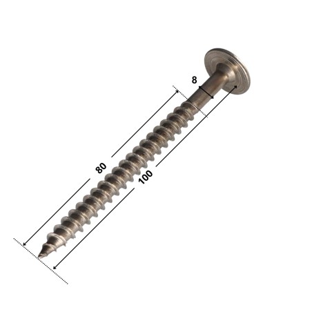 1 x Carpenter Screw Disc Head Stainless Steel A2 8X100 Thread Length: 80 T40 Head Diameter: 20