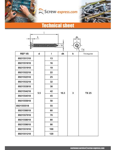 1 x Thread Rolling Screw Countersunk Head...