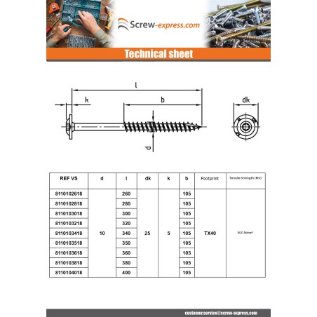 1 x Carpenter Screw Disc Head Stainless Steel A2 4.5X65 Thread Length: 36 T20 Head Diameter: 13