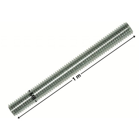 1 x Threaded Rod M8 Length 1 Meter Pitch Left Zinc Plated