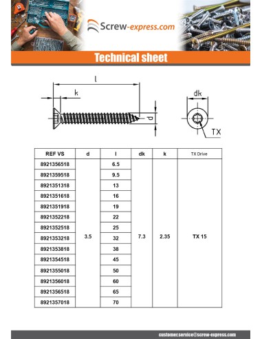 1 x Thread Rolling Screw Countersunk Head...