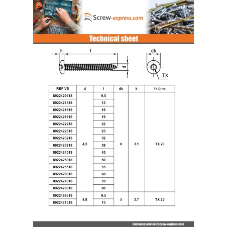 1 x Thread Rolling Screw Cylindrical Button Head 5.5X100 T25 Stainless Steel A4