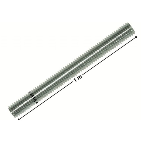 1 x Threaded Rod M16 Length 1 Meter Pitch Left Zinc Plated