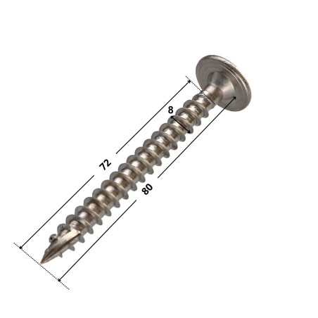 1 x Carpenter Screw Disc Head Stainless Steel A2 8X80 Thread Length: 72 T40 Head Diameter: 20