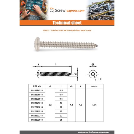 1 x Thread Rolling Screw Cylindrical Button Head 3.5X6.5 T15 Stainless Steel A4