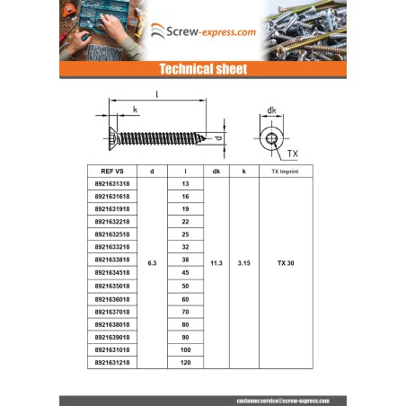 1 x Thread Rolling Screw Countersunk Head 3.5X13 T15 Stainless Steel A4