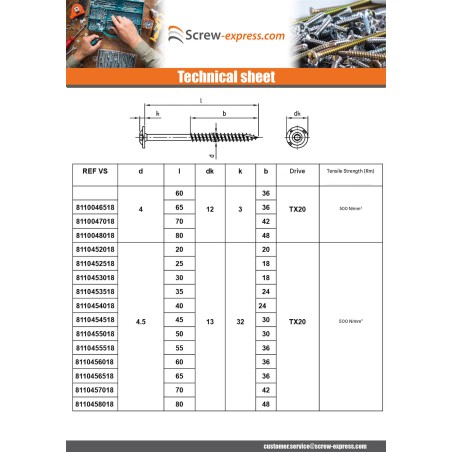 1 x Carpenter Screw Disc Head Stainless Steel A2 8X90 Thread Length: 80 T40 Head Diameter: 20