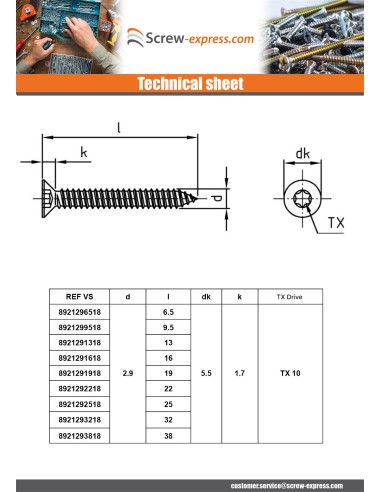 1 x Thread Rolling Screw Countersunk Head...