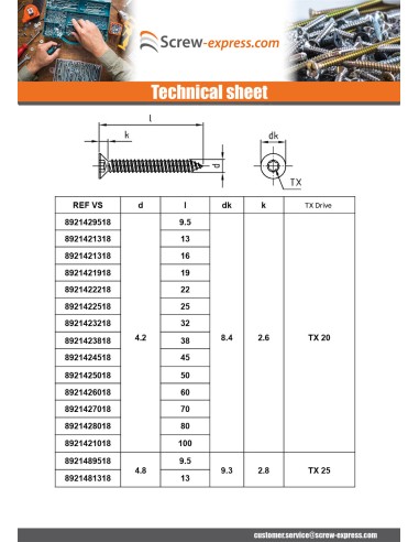 1 x Thread Rolling Screw Countersunk Head...