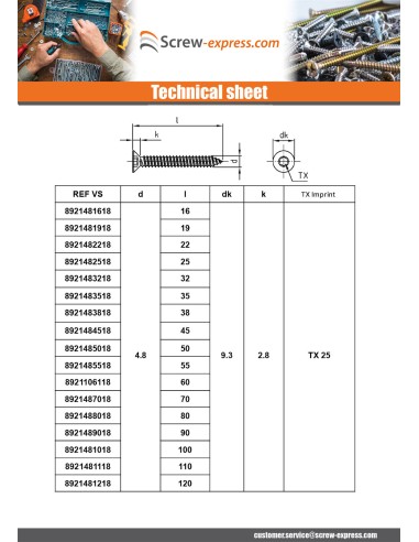 1 x Thread Rolling Screw Countersunk Head...