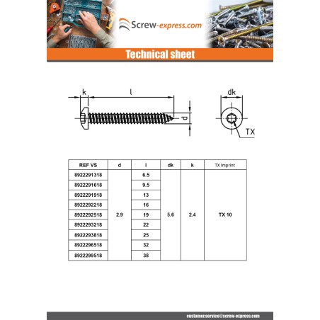 1 x Thread Rolling Screw Cylindrical Button Head 5.5X70 T25 Stainless Steel A4