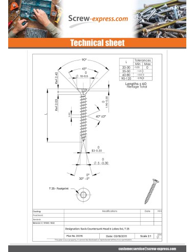 1 x Chipboard Screw Countersunk Head T25 5X70...