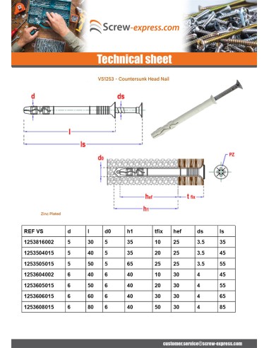 1 x Plug Countersunk Head Hammer Plug Zinc...