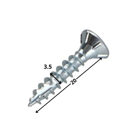 1 x Chipboard Screw Tekor Countersunk Head With Serration 3.5X20 T15 Zinc Plated Full Thread cut Type 17 Drilling Point