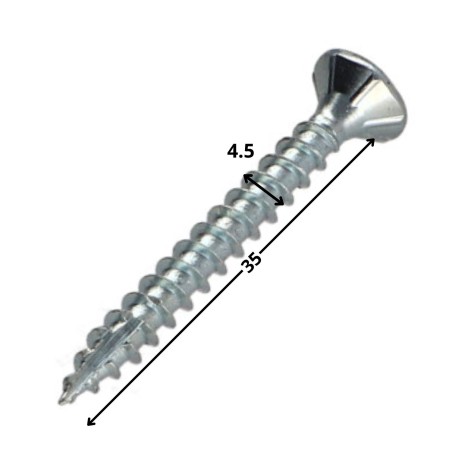 1 x Chipboard Screw Tekor Countersunk Head With Serration 4.5X35 T25 Zinc Plated Full Thread cut Type 17 Drilling Point
