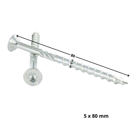 1 x Framing screws TEKOR Countersunk Head With Serration T25 5X80 Thread Length: 47 cut Type 17 Drilling Point Zinc Plated