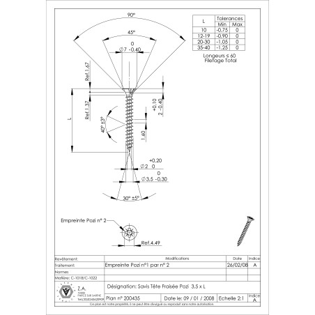 1 x Chipboard Screw Countersunk Head Pozi PZ2 3.5X25 Full Thread Black Zinc Plated