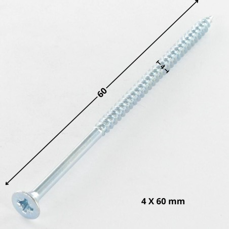 1 x Chipboard Screw Countersunk Head Pozi PZ2 4X60 Partial Thread Zinc Plated