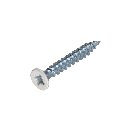 1 x Chipboard Screw Countersunk Head Pozi PZ2 4X30 Full Thread Zinc Plated Painted White Ral9016/Traffic Signalisation