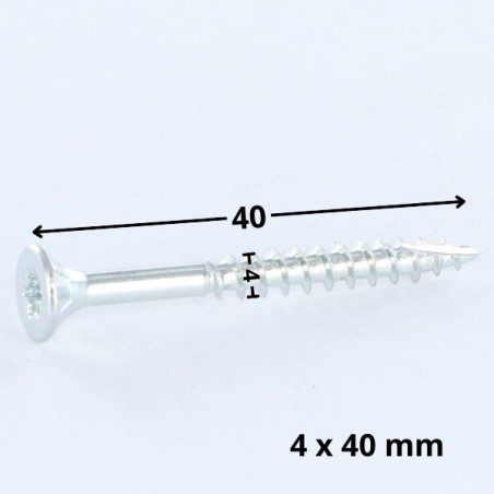 1 x Chipboard Screw Tekor Countersunk Head With Serration 4X40 Thread Length: 24 T20 Zinc Plated cut Type 17 Drilling